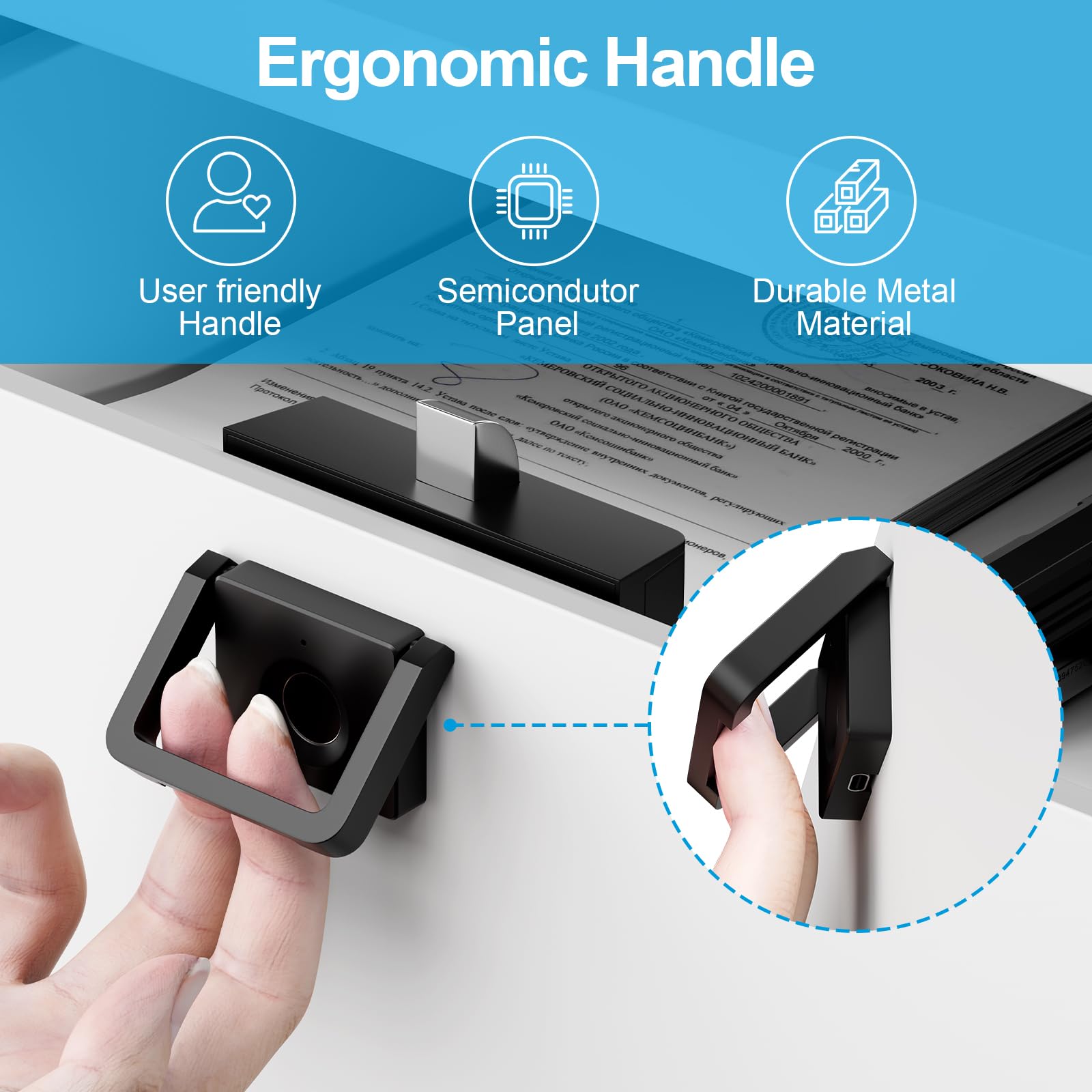 LLtronation Handle-Style Fingerprint Cabinet Lock, Smart Biometric, Matte Black, Waterproof