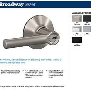 SCHLAGE F51A BRW 622 COL Broadway Lever with Collins Trim Keyed Entry Lock, Matte Black