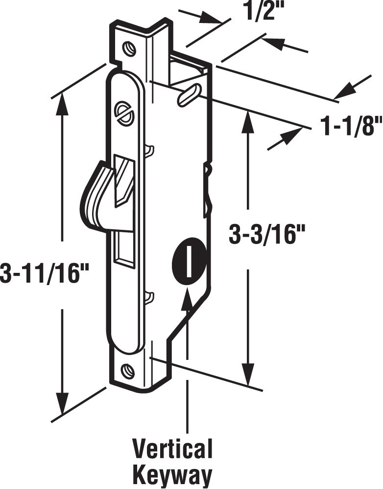 Prime-Line E 2009 3-11/16 In., Mortise Lock with Vertical Keyway, Round Faceplate (Single Pack)