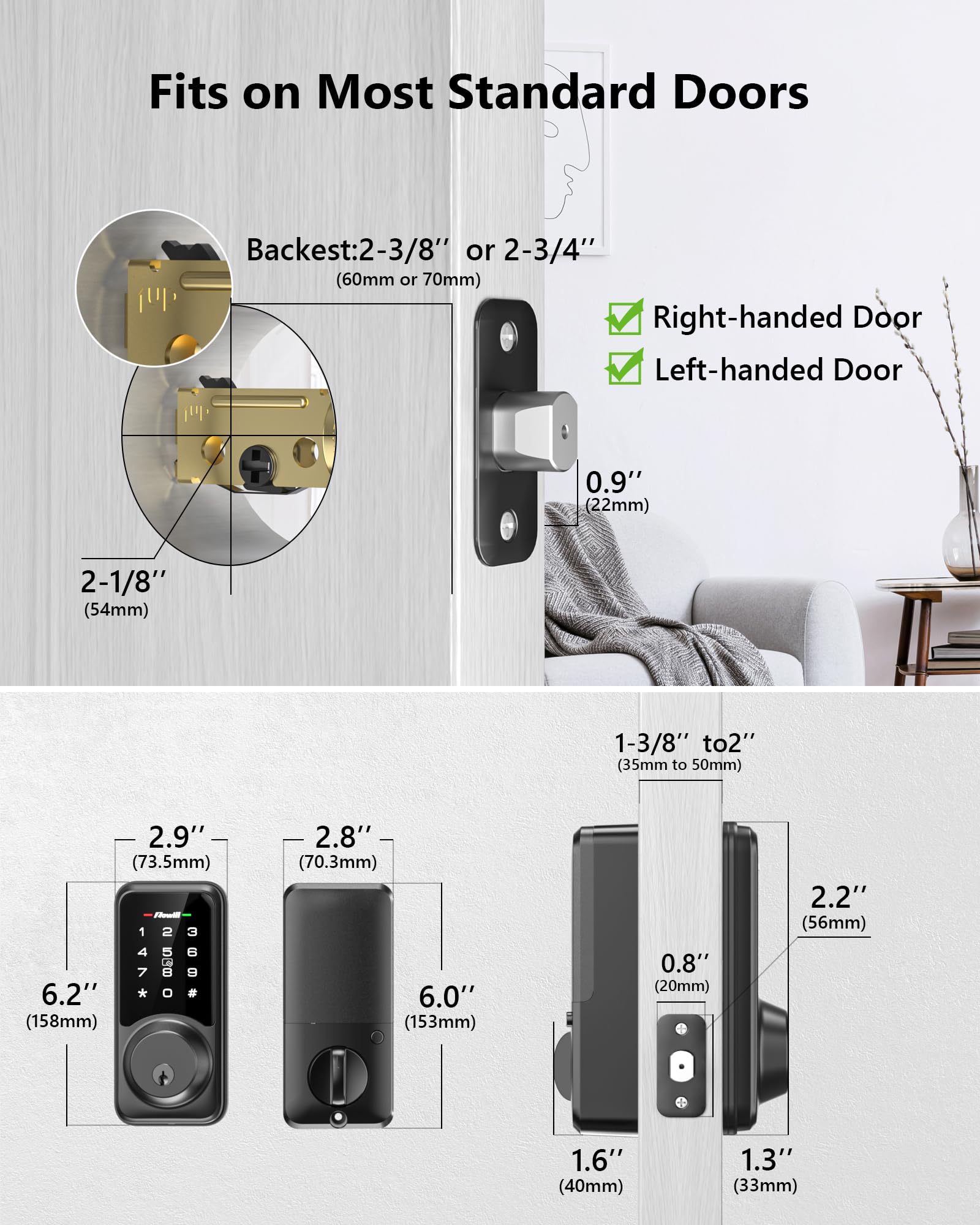 Zowill Smart Lock - Keyless Entry Door Lock with APP Control, Touchscreen Keypad Electronic Digital Lock, Auto-Lock, Easy Installation, Smart Deadbolt Lock for Front Door - Matte Black