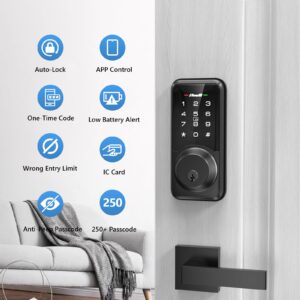 Zowill Smart Lock - Keyless Entry Door Lock with APP Control, Touchscreen Keypad Electronic Digital Lock, Auto-Lock, Easy Installation, Smart Deadbolt Lock for Front Door - Matte Black