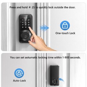 Zowill Smart Lock - Keyless Entry Door Lock with APP Control, Touchscreen Keypad Electronic Digital Lock, Auto-Lock, Easy Installation, Smart Deadbolt Lock for Front Door - Matte Black