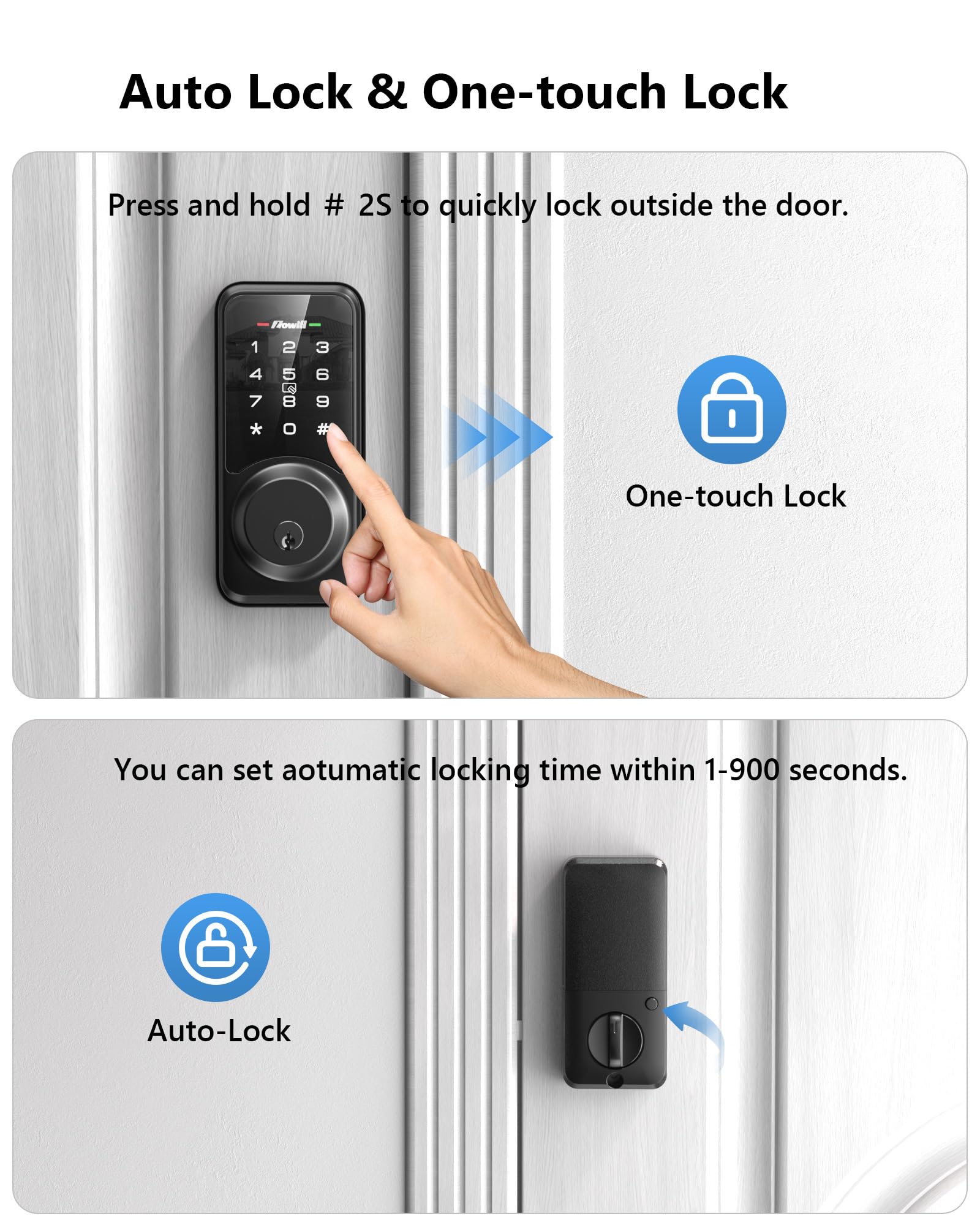 Zowill Smart Lock - Keyless Entry Door Lock with APP Control, Touchscreen Keypad Electronic Digital Lock, Auto-Lock, Easy Installation, Smart Deadbolt Lock for Front Door - Matte Black