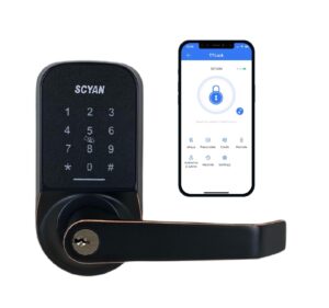 smart door lock, keyless entry door lock, scyan x4 handle lock with touchscreen keypad access, auto locking, for home, airbnb, rental house (oil-rubbed bronze)