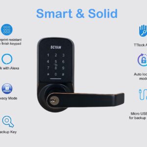 Smart Door Lock, Keyless Entry Door Lock, SCYAN X4 Handle Lock with Touchscreen Keypad Access, Auto Locking, for Home, Airbnb, Rental House (Oil-Rubbed Bronze)