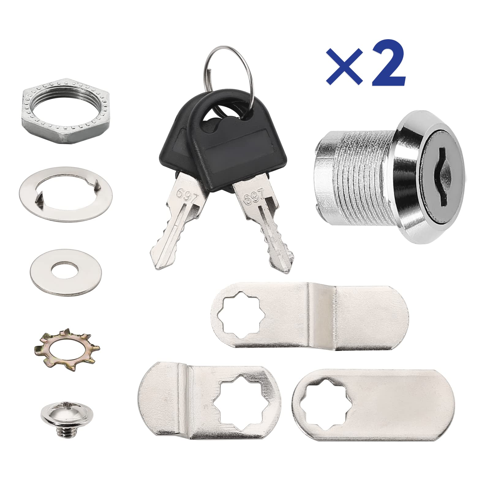 KNOKLOCK 2 Pack 5/8 Inch Cabinet Locks with Keys Cabinet Cam Lock Set Mailbox Locks Replacement Chrome Finish Zinc Alloy Desk Drawer Lock RV Storage Locks