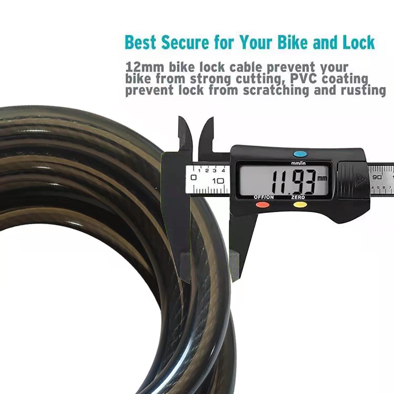 IDEALUX Bike Lock Cable, 4 Feet Resettable Cable Lock, Self Coiling 5 Digit Combination Bike Lock, Pefect for Locking Motocylce E Bike Scooter Skatebord (Black)