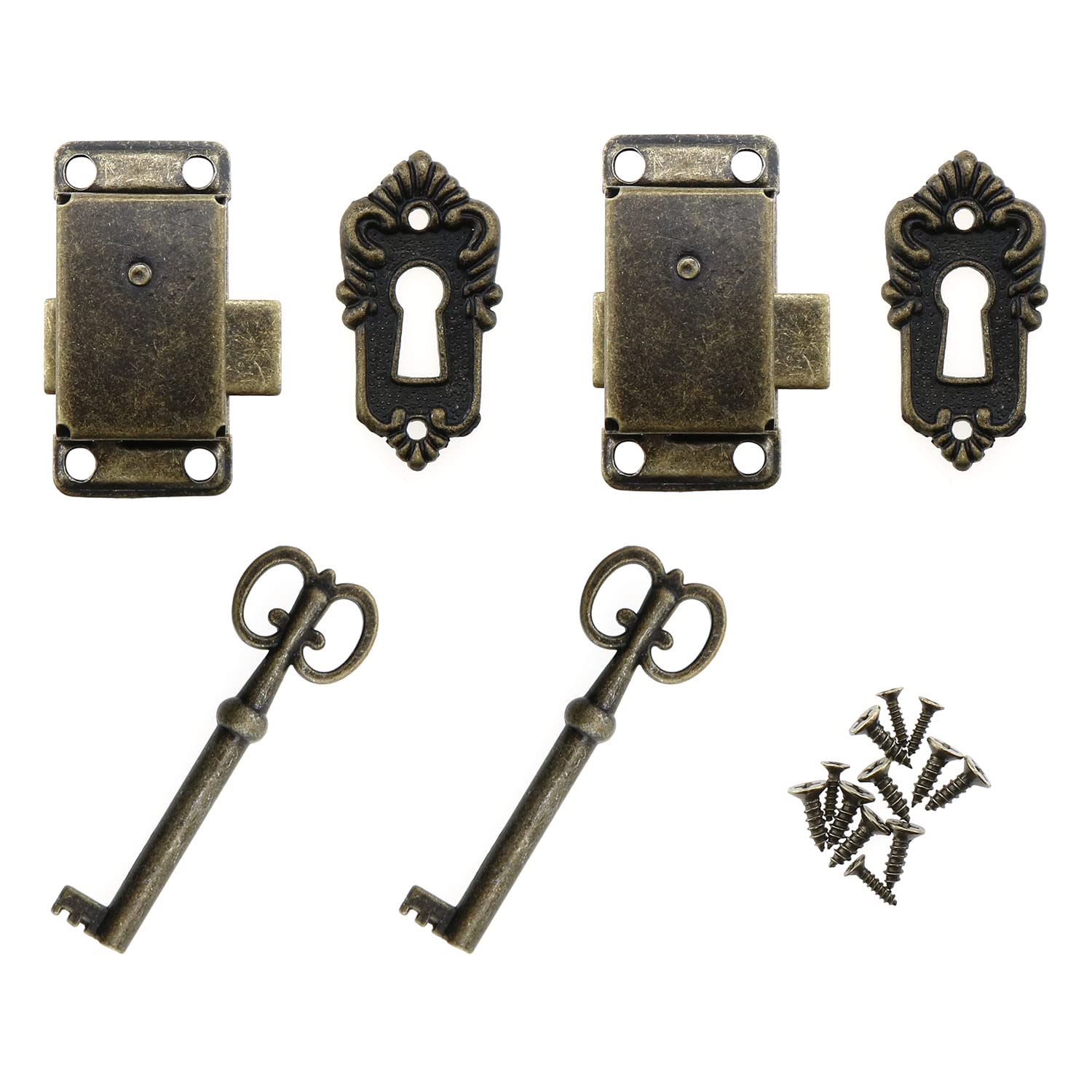 MEETOOT 2 Sets Antique Cabinet Lock Flush Mount Case Box Lock Furniture Decorative Lock with Keys and Mounting Screws