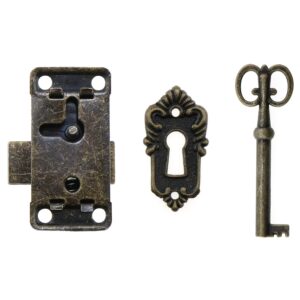 MEETOOT 2 Sets Antique Cabinet Lock Flush Mount Case Box Lock Furniture Decorative Lock with Keys and Mounting Screws