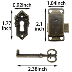 MEETOOT 2 Sets Antique Cabinet Lock Flush Mount Case Box Lock Furniture Decorative Lock with Keys and Mounting Screws