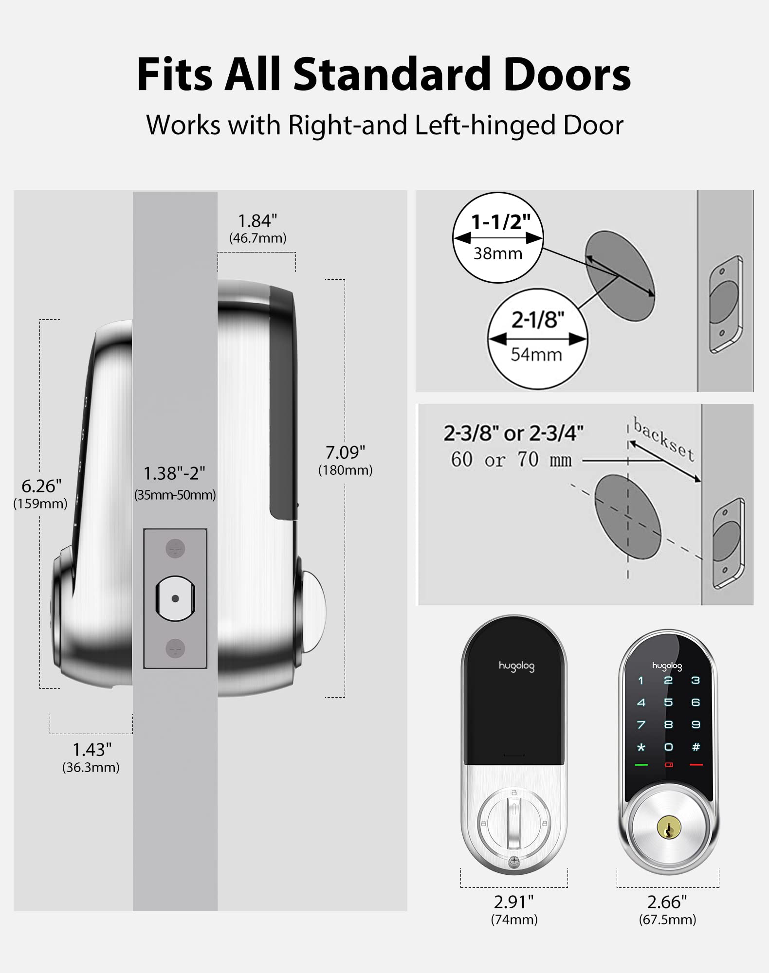 Hugolog Smart Lock,Keyless Entry Door Lock,Keypad Smart Door Lock,Smart Deadbolt Lock,Electronic Door Lock with Keyless Deadbolt,Bluetooth Digital Door Lock for Home,Airbnb,Garage