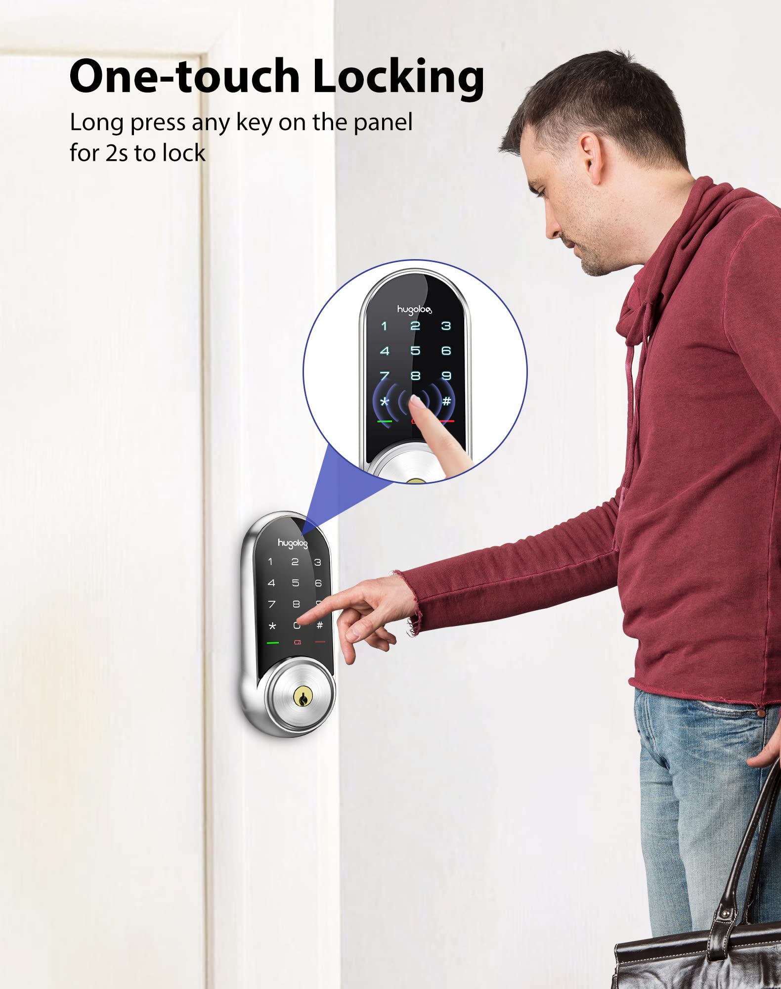 Hugolog Smart Lock,Keyless Entry Door Lock,Keypad Smart Door Lock,Smart Deadbolt Lock,Electronic Door Lock with Keyless Deadbolt,Bluetooth Digital Door Lock for Home,Airbnb,Garage