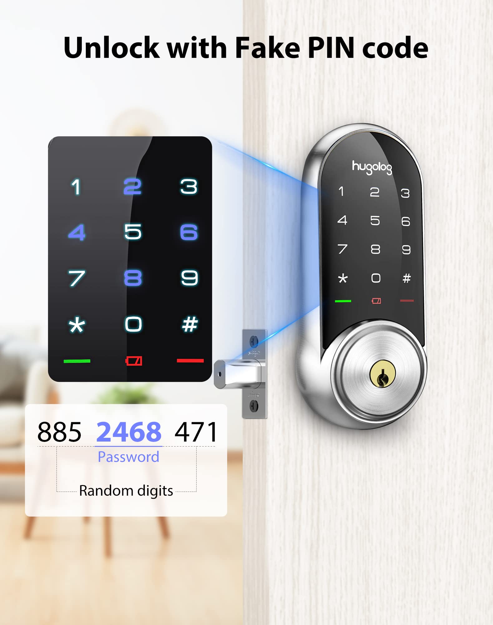 Hugolog Smart Lock,Keyless Entry Door Lock,Keypad Smart Door Lock,Smart Deadbolt Lock,Electronic Door Lock with Keyless Deadbolt,Bluetooth Digital Door Lock for Home,Airbnb,Garage