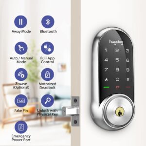 Hugolog Smart Lock,Keyless Entry Door Lock,Keypad Smart Door Lock,Smart Deadbolt Lock,Electronic Door Lock with Keyless Deadbolt,Bluetooth Digital Door Lock for Home,Airbnb,Garage