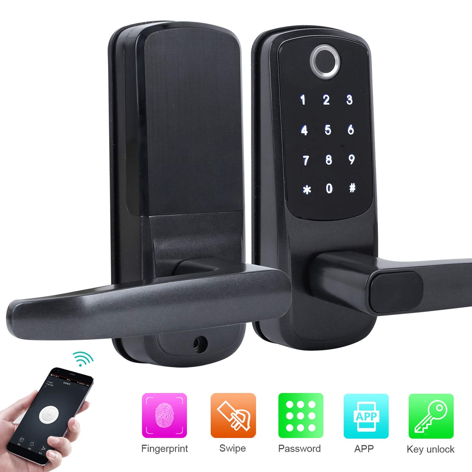 Biometric Fingerprint Door Lock, Fingerprint Password Lock, Remote Control Doorlock, Intelligent Electronic Lock with Virtual Password Design/Mechanical Key/Anti-Peeping, for Alexa Voice Control