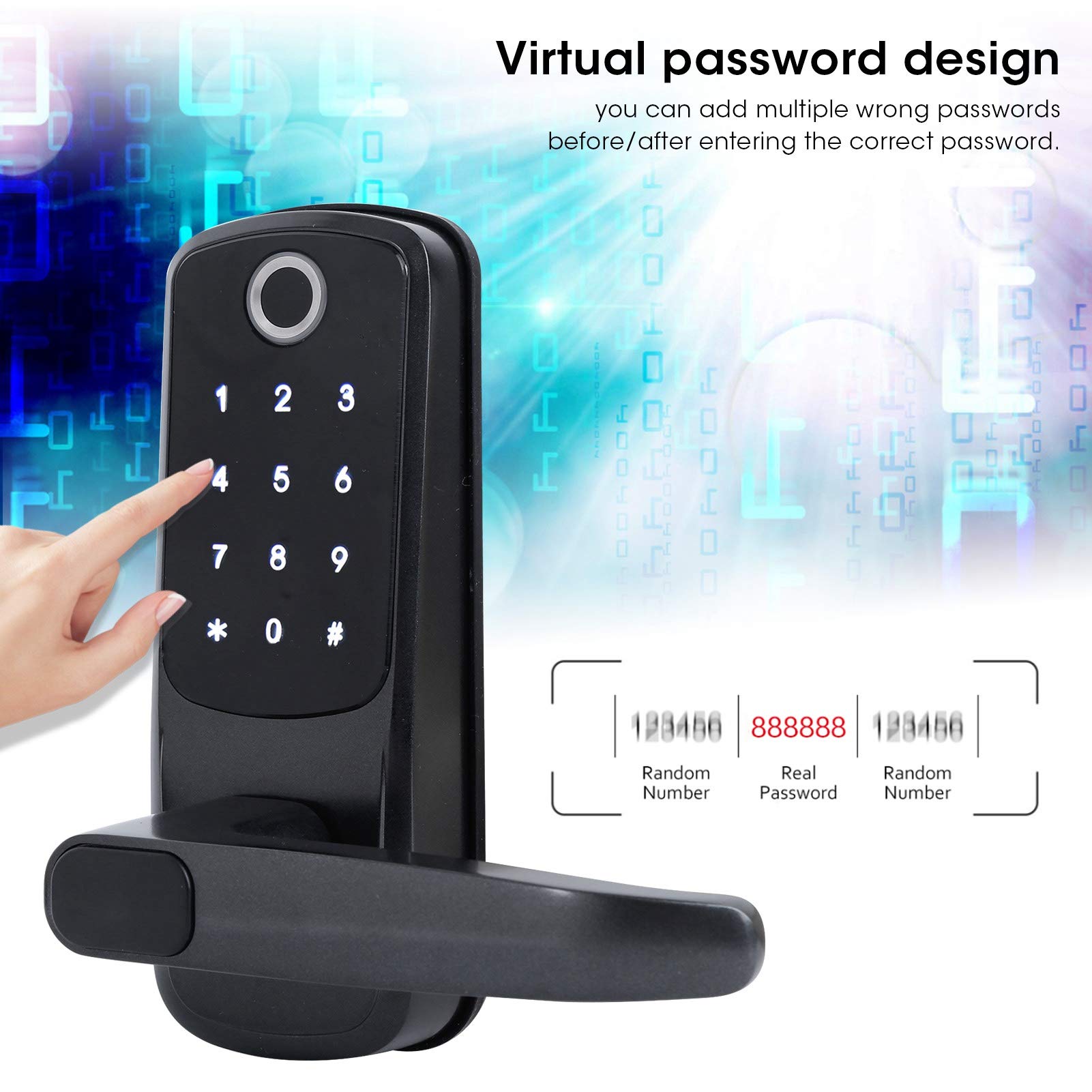 Biometric Fingerprint Door Lock, Fingerprint Password Lock, Remote Control Doorlock, Intelligent Electronic Lock with Virtual Password Design/Mechanical Key/Anti-Peeping, for Alexa Voice Control