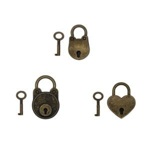 3Pcs Mini Archaize Padlocks Vintage Antique Style Bear Frog Heart Small Locks with Keys for Small Wooden Jewelry Boxes Suitcase Cabinet and Notebook Bronze