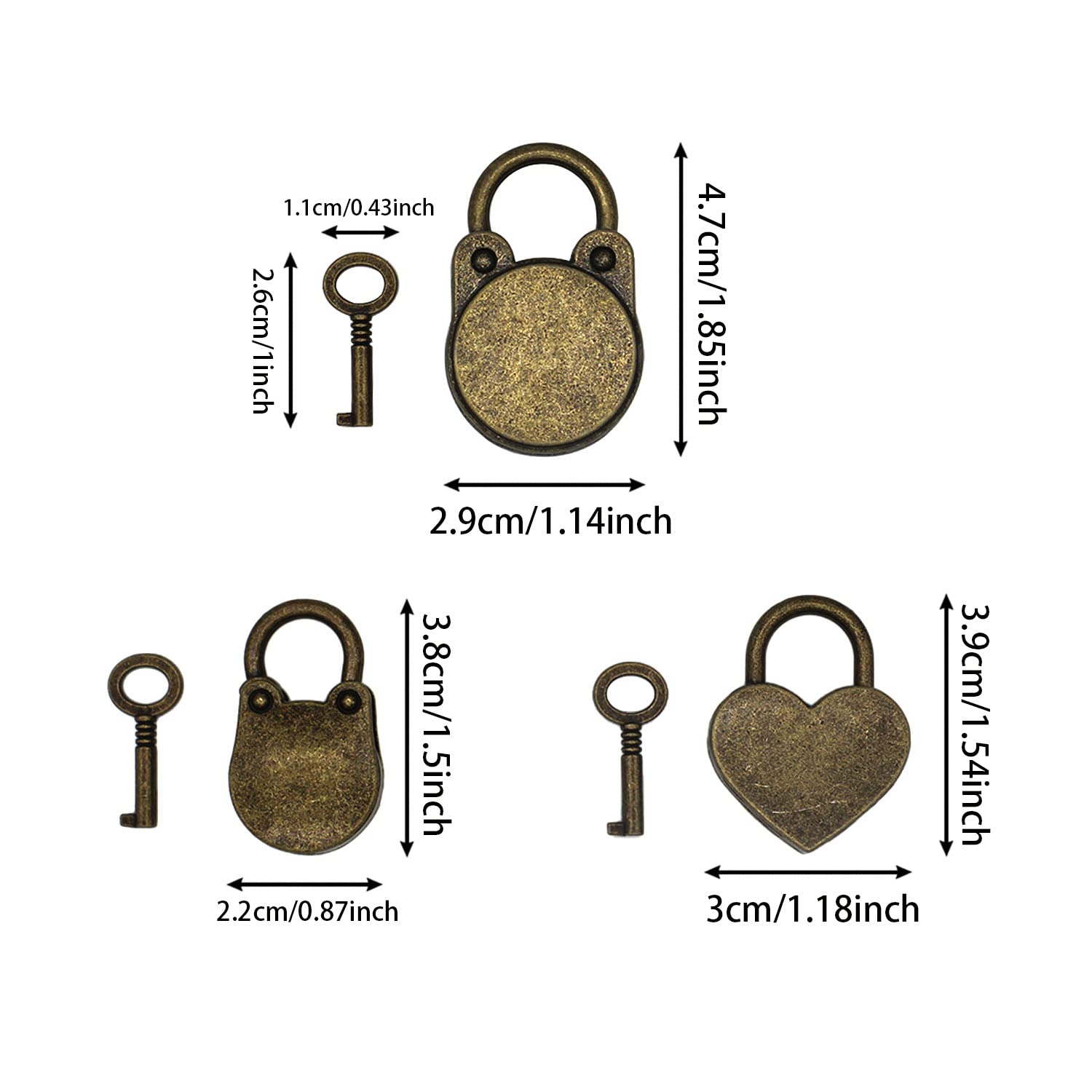 3Pcs Mini Archaize Padlocks Vintage Antique Style Bear Frog Heart Small Locks with Keys for Small Wooden Jewelry Boxes Suitcase Cabinet and Notebook Bronze