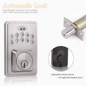 Probrico Keypad Lock, Electronic Deadbolt, Keyless Entry Door Lock with 100 Codes, Single Cylinder Smart Deadbolt Lock with Auto-Lock and Back-Lit, Easy to Install, Satin Nickel