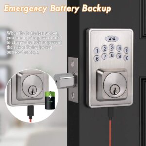 Probrico Keypad Lock, Electronic Deadbolt, Keyless Entry Door Lock with 100 Codes, Single Cylinder Smart Deadbolt Lock with Auto-Lock and Back-Lit, Easy to Install, Satin Nickel