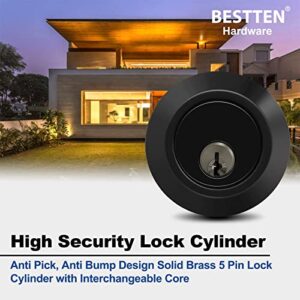 [3 Pack] BESTTEN Keyed Alike Deadbolt, Single Cylinder Door Lock with Same Key, 9 Keys Included, Matte Black Finish