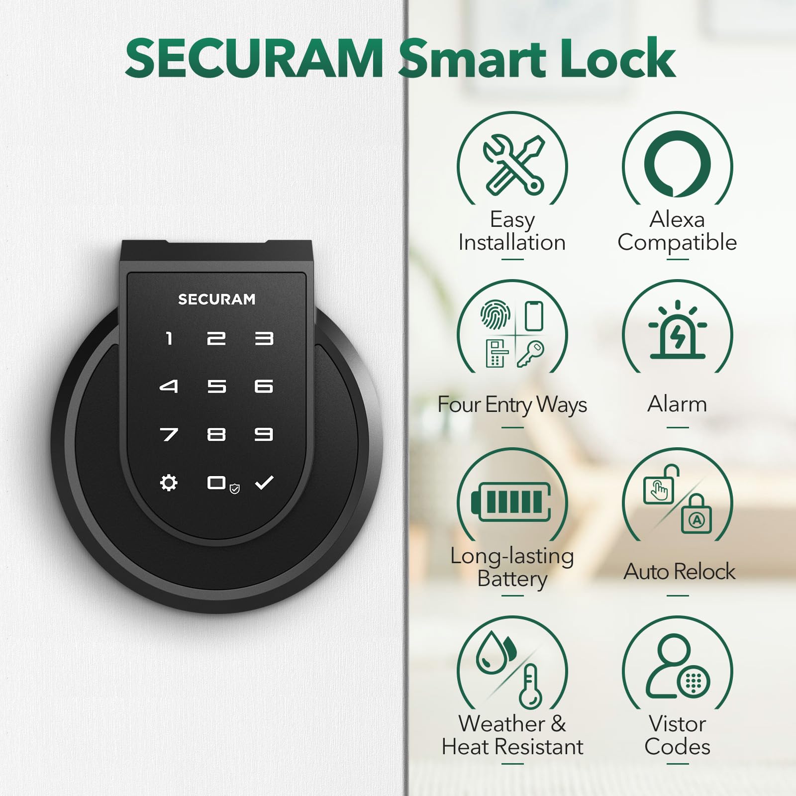 SECURAM Touch Smart Lock with Smart Hub, Wi-Fi, Fingerprint, Code, App, High-Security Keys, and Voice Control, Easy Installation, Bluetooth Enabled