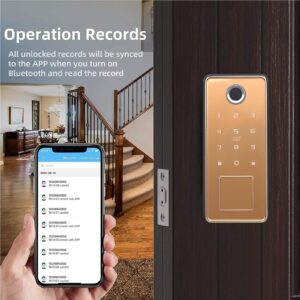 Cerraduras Inteligentes para Puertas, Con Aplicación | Teclado con Pantalla Táctil/Bloqueo Automático/Fácil Instalación, Compatible con Amazon Alexa/Google Assistan, Cerradura Digital de Casa Oro,