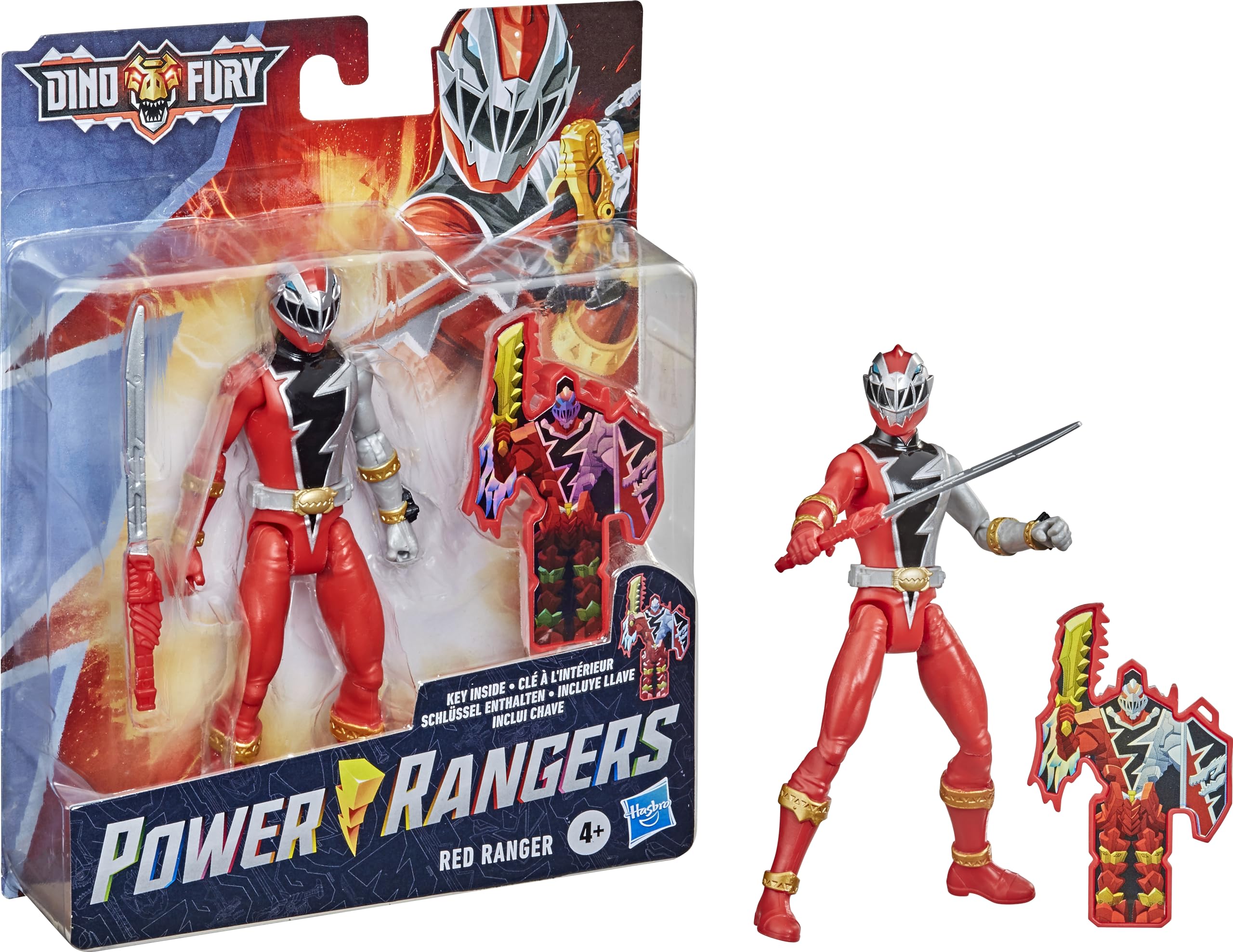 Power Rangers Dino Fury Red Ranger 6-Inch Action Figure Toy Inspired by TV Show with Dino Fury Key and Dino-Themed Accessory for Ages 4 and Up