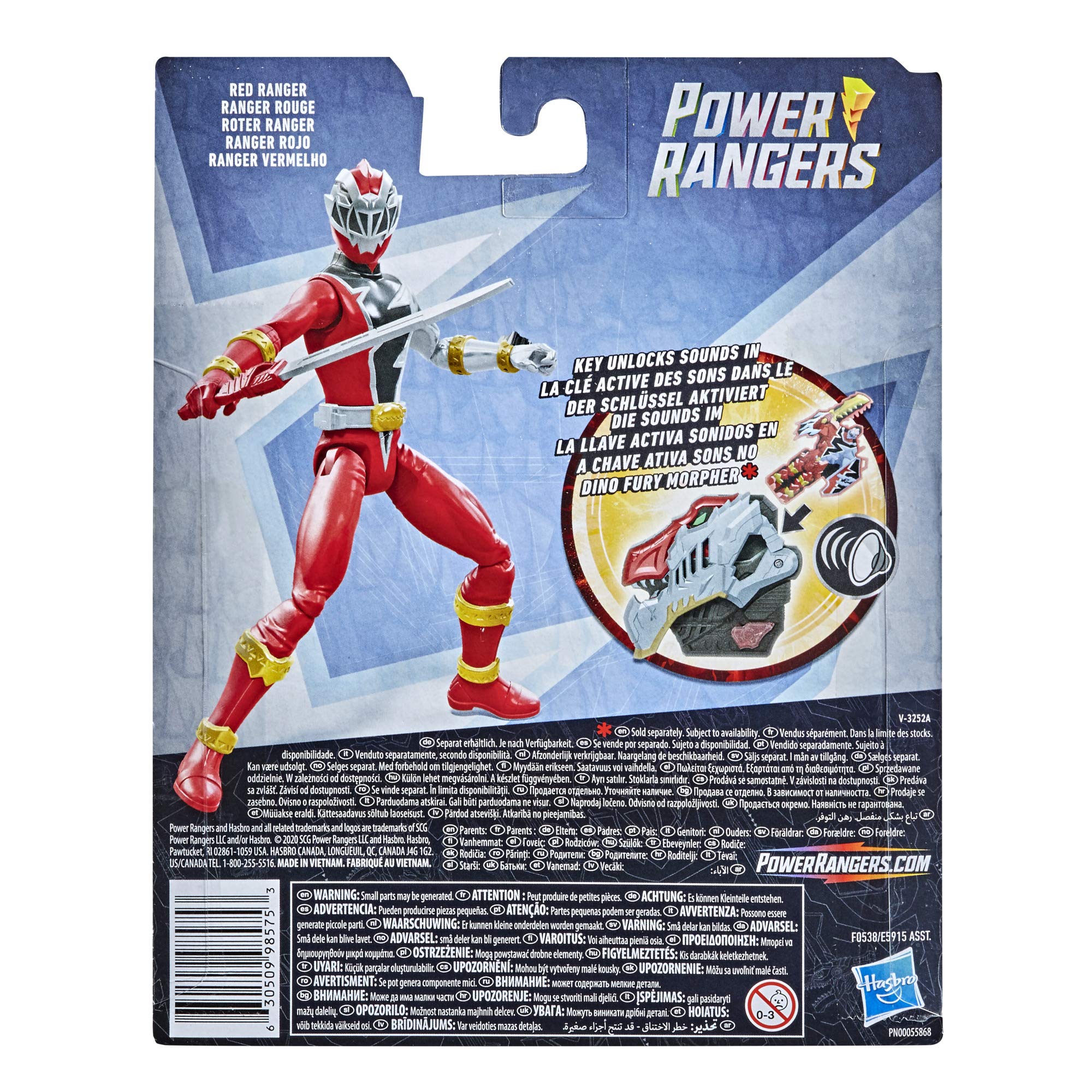 Power Rangers Dino Fury Red Ranger 6-Inch Action Figure Toy Inspired by TV Show with Dino Fury Key and Dino-Themed Accessory for Ages 4 and Up