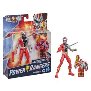 Power Rangers Dino Fury Red Ranger 6-Inch Action Figure Toy Inspired by TV Show with Dino Fury Key and Dino-Themed Accessory for Ages 4 and Up