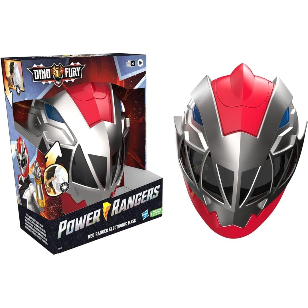 Power Rangers Dino Fury Red Ranger Electronic Mask Roleplay Toy for Costume and Dress Up Inspired by The TV Show Ages 5 and Up