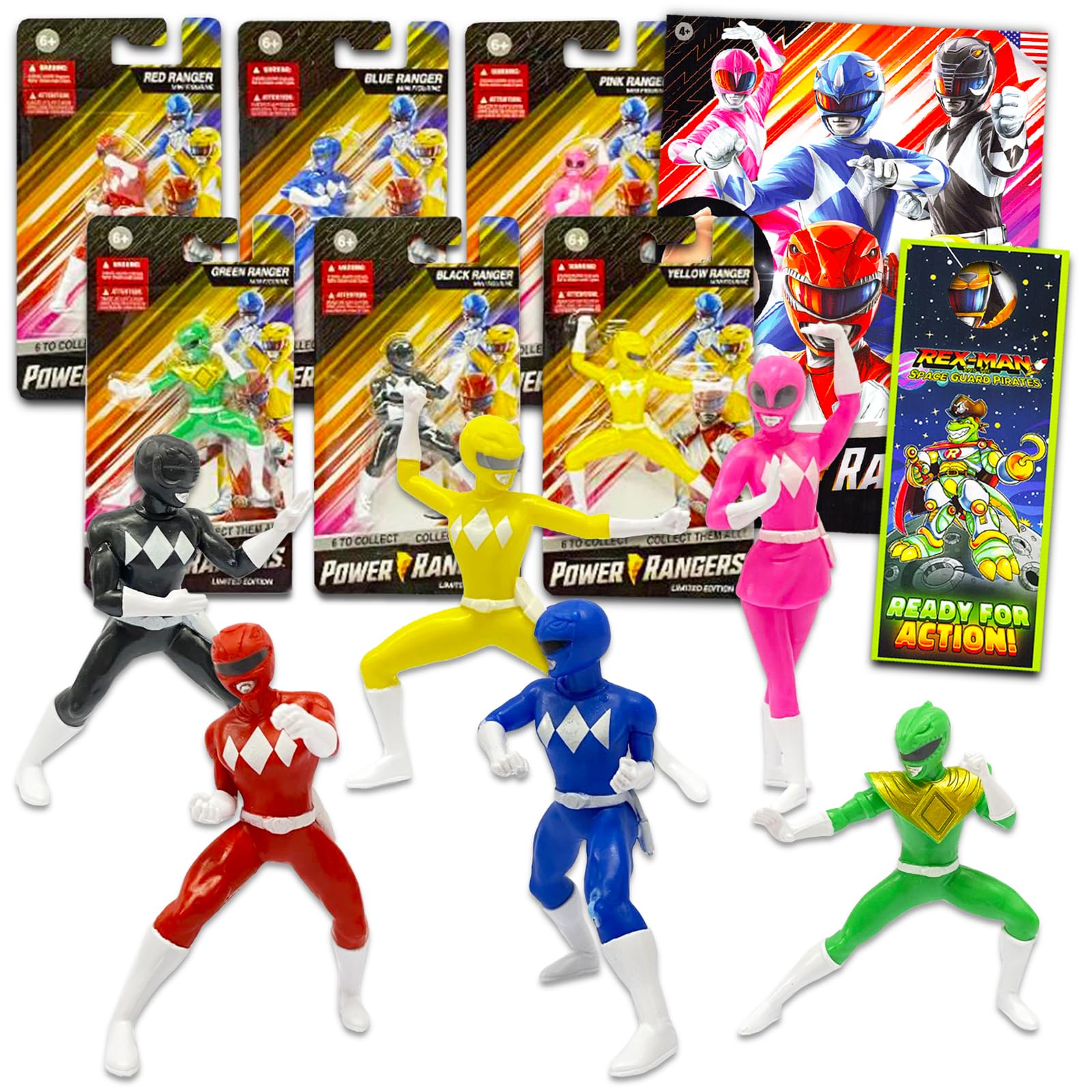 Power Rangers Action Figures Set - Bundle with 6 Mini Power Rangers 2.75" Figurines Plus Power Rangers Tattoos and More | Power Rangers Goodie Bag Fillers