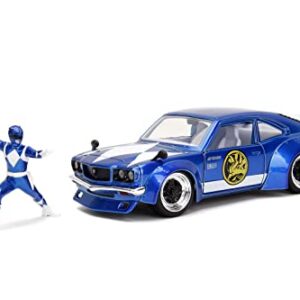 Power Ranges 1:24 1974 Mazda RX-3 Die-Cast Car & 2.75" Blue Ranger Figure, Toys for Kids and Adults