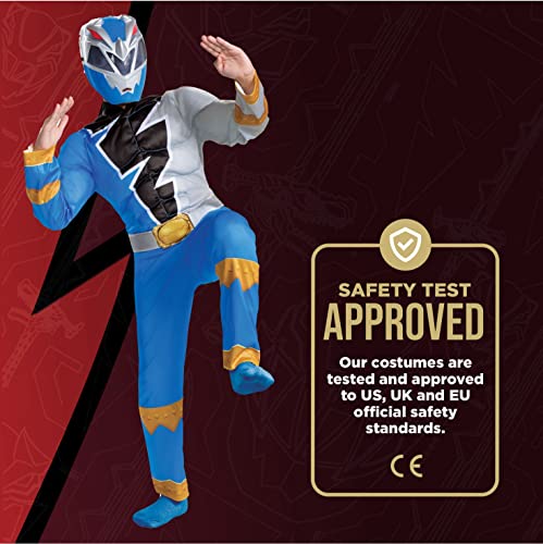 Blue Power Ranger Costume for Kids, Official Power Rangers Dino Fury Outfit with Mask, Child Size Small (4-6)