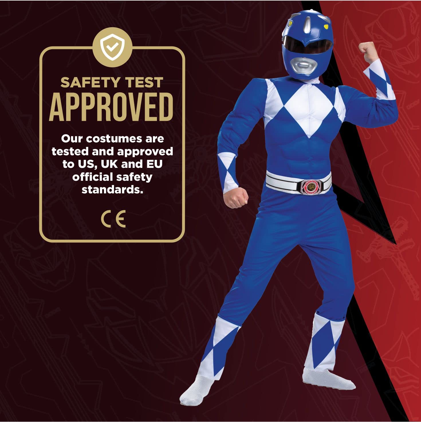 Blue Power Ranger Costume, Kids Size Beast Morphers Muscle Padded Character Jumpsuit and Mask, Classic Child Size Small (4-6)