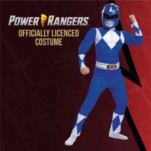 Blue Power Ranger Costume, Kids Size Beast Morphers Muscle Padded Character Jumpsuit and Mask, Classic Child Size Small (4-6)