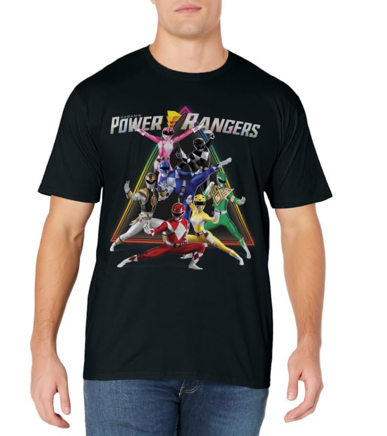 Power Rangers Rainbow Pyramid Retro Action Portrait T-Shirt