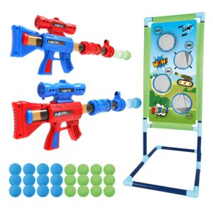 springflower shooting game toy for 5 6 7 8 9 10+ years olds boys,2pk foam ball popper air toy guns with standing shooting target,24 foam balls, ideal gift