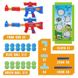 SpringFlower Shooting Game Toy for 5 6 7 8 9 10+ Years Olds Boys,2pk Foam Ball Popper Air Toy Guns with Standing Shooting Target,24 Foam Balls, Ideal Gift