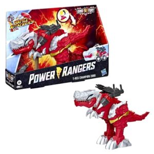 power rangers battle attackers dino fury t-rex champion zord electronic action figure toy for kids ages 4 and up with lights and sounds