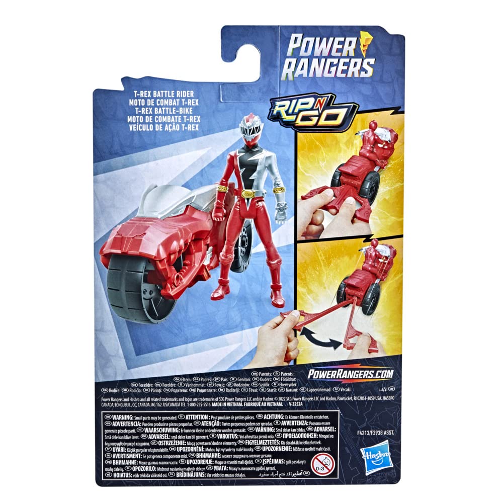 Power Rangers Dino Fury Rip N Go T-Rex Battle Rider and Dino Fury Red Ranger 6-Inch-Scale Vehicle and Action Figure, Toys Kids 4 and Up