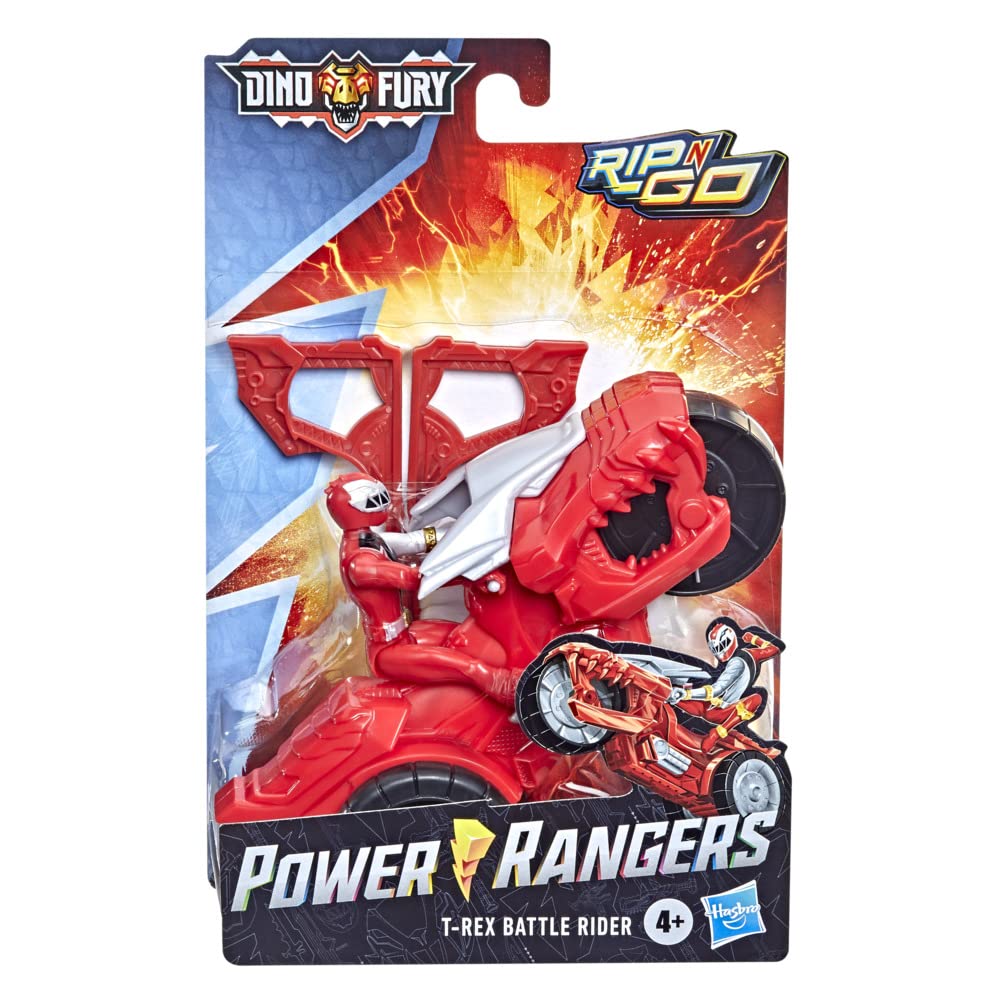 Power Rangers Dino Fury Rip N Go T-Rex Battle Rider and Dino Fury Red Ranger 6-Inch-Scale Vehicle and Action Figure, Toys Kids 4 and Up