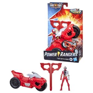 Power Rangers Dino Fury Rip N Go T-Rex Battle Rider and Dino Fury Red Ranger 6-Inch-Scale Vehicle and Action Figure, Toys Kids 4 and Up