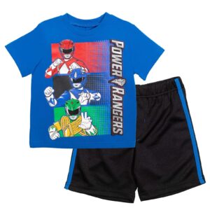 power rangers toddler boys t-shirt and mesh shorts outfit set blue/black 5t