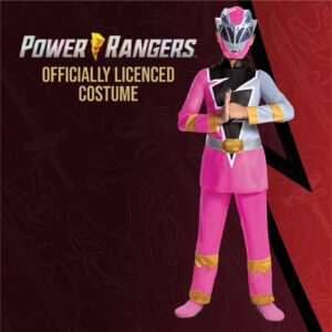 Pink Power Ranger Costume for Girls, Official Dino Fury Power Ranger Suit with Mask, Kids Size Small (4-6x)