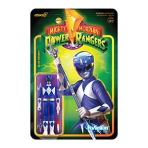 super7 mighty morphin power rangers blue ranger - 3.75" power rangers action figure with accessories classic tv show collectibles and retro toys