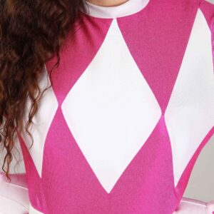 Disguise Sabans Mighty Morphin Power Rangers Pink Ranger Sassy Womens Adult Bodysuit Costume, Pink/White, Large/12-14