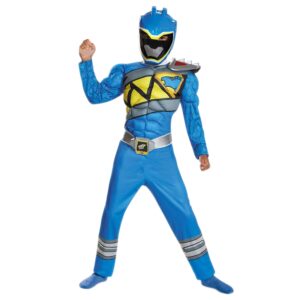 blue power rangers costume for kids. official licensed blue ranger dino charge classic muscle power ranger suit with mask for boys & girls, small (4-6)