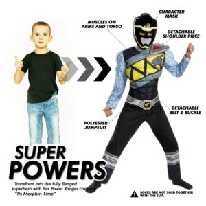 Black Power Rangers Costume for Kids. Official Licensed Black Ranger Dino Charge Classic Muscle Power Ranger Suit with Mask for Boys & Girls, Small (4-6)