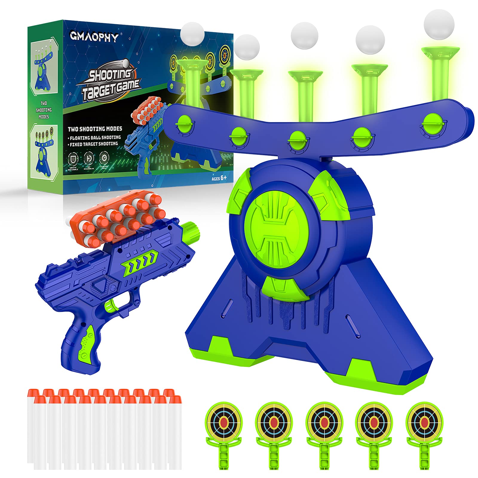 Shooting Games Toy Gift for Age 5, 6, 7, 8, 9, 10+ Years Old Kids, Glow in The Dark Boy Toy Floating Ball Targets with Foam Dart Toy Blaster, 10 Balls 5 Targets